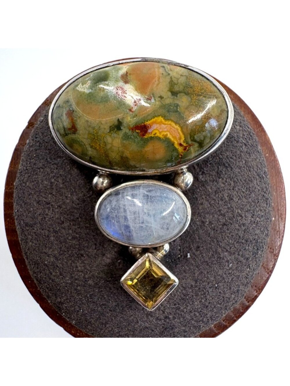Ocean Jasper Moonstone Citrine Pendant Sterling Silver 925 Size 1.25" Length